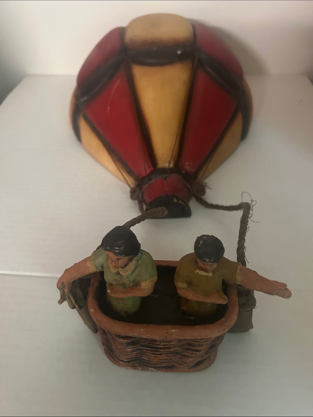 Vintage Hot Air Balloon Basket Figurine — Red & Yellow